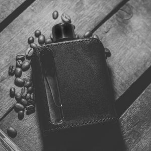 Black Leather Single Shot 100mL Glass Flask for camping