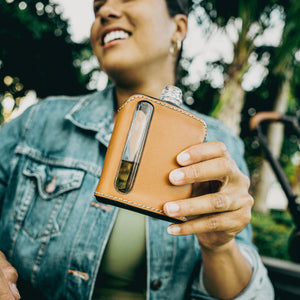 Black & Tan Leather Single Shot 100mL Glass Flask for whiskey