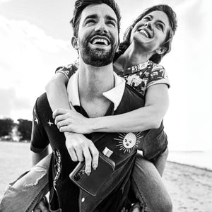 Dark Brown Leather Double Shot 240mL Glass Flask with friends