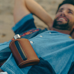 Dark Brown Leather Double Shot 240mL Glass Flask for camping