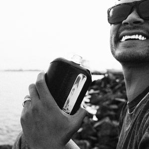 Black Leather Double Shot 240mL Glass Flask drinking