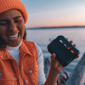 Black Leather Double Shot 240mL Glass Flask for women