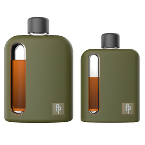 Military Green Silicone Single 100mL and Double Shot 240mL Glass Flask Gift Set front