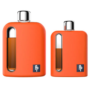 Mile High Orange Silicone Single 100mL and Double Shot 240mL Glass Flask Gift Set front