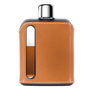 Dark & Tan Leather Single Shot 100mL Glass Flask front