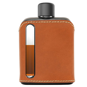 Black & Tan Leather Single Shot 100mL Glass Flask front