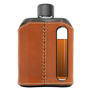 Black & Tan Leather Double Shot 240mL Glass Flask back