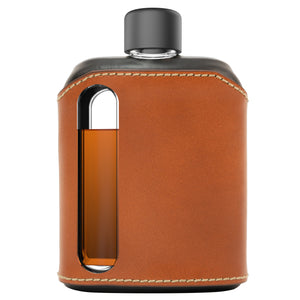 Black & Tan Leather Double Shot 240mL Glass Flask front