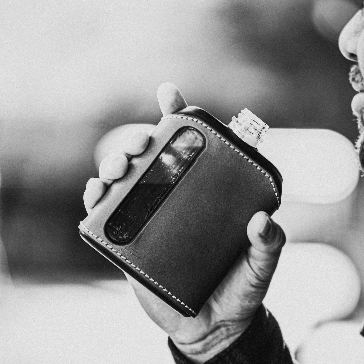 Black &amp; Tan Leather Double Shot 240mL Glass Flask drinking