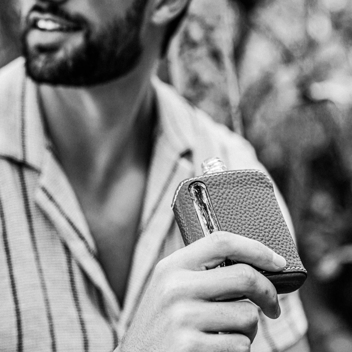 Gray &amp; Brown Leather Single Shot 100mL Glass Flask for liquor