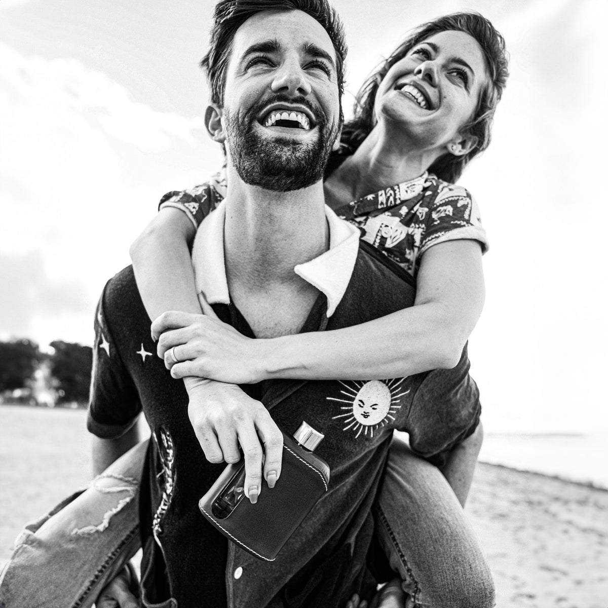 Dark Brown Leather Double Shot 240mL Glass Flask with friends