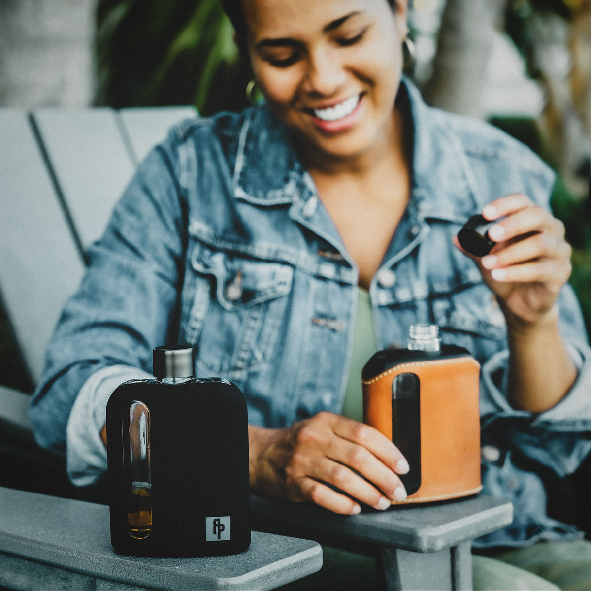 Black Silicone Double Shot 240mL Glass Flask for women