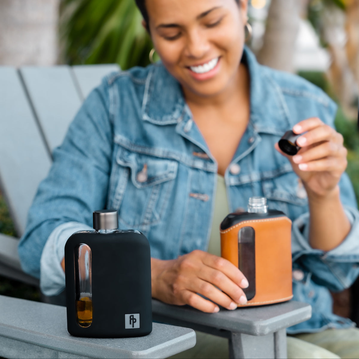 Black Silicone Single 100mL and Double Shot 240mL Glass Flask Gift Set for women