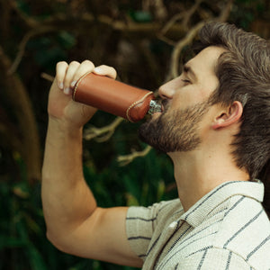 Dark Brown Leather Glass Flask (Double Shot 240mL)