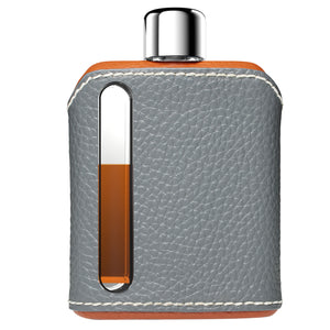 Gray & Brown Leather Single Shot 100mL Glass Flask front