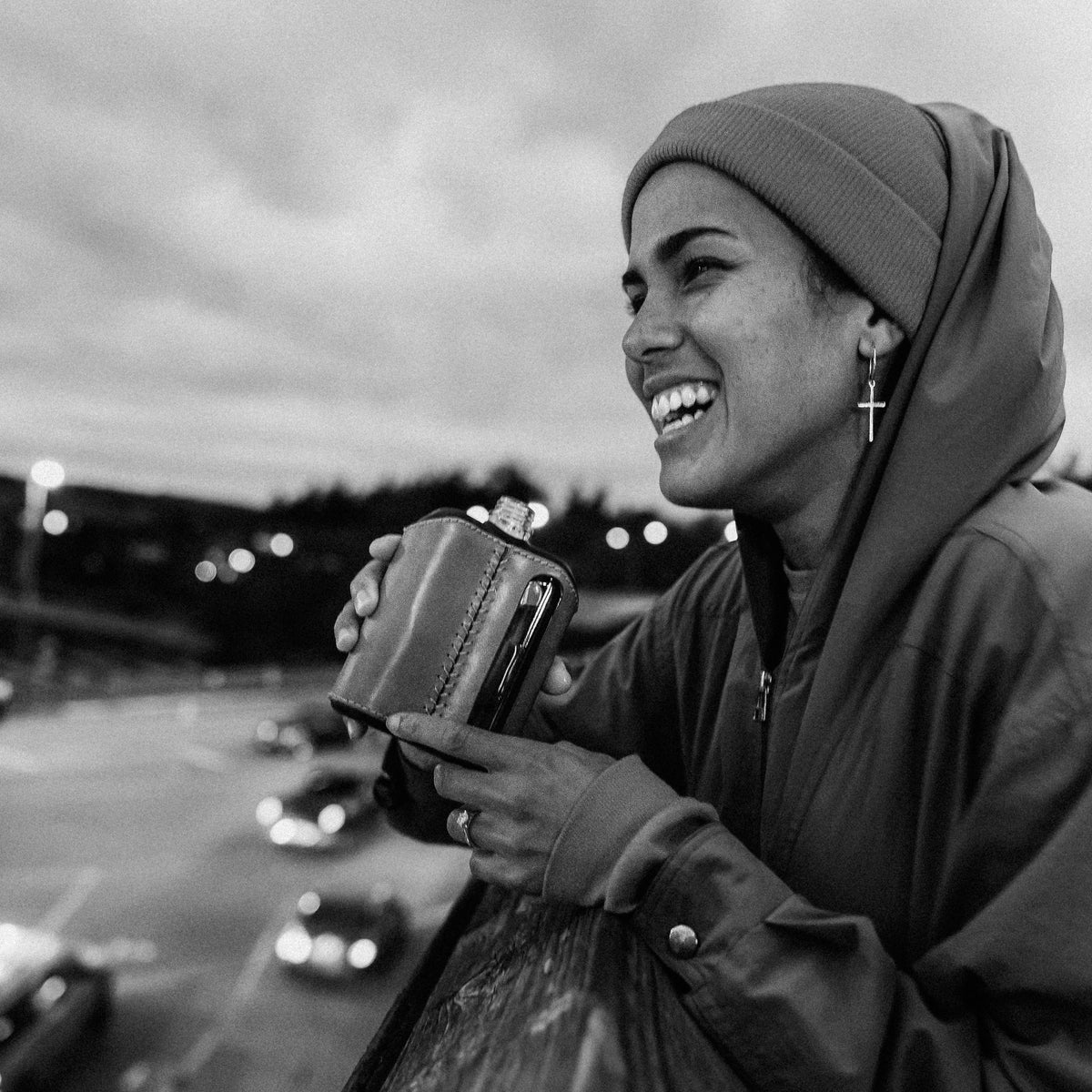 Dark &amp; Tan Leather Double Shot 240mL Glass Flask for women