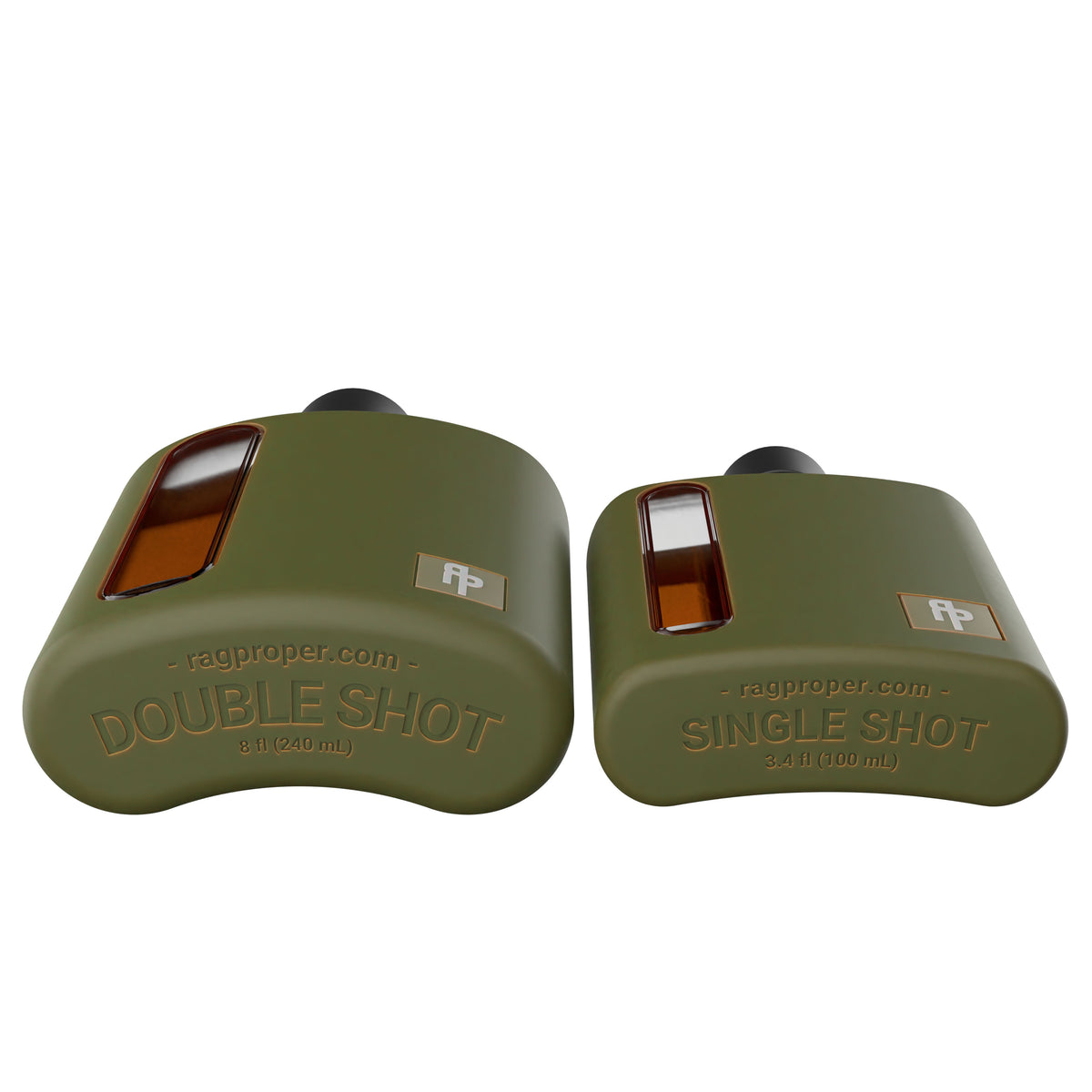 Military Green Silicone Single 100mL and Double Shot 240mL Glass Flask Gift Set bottom