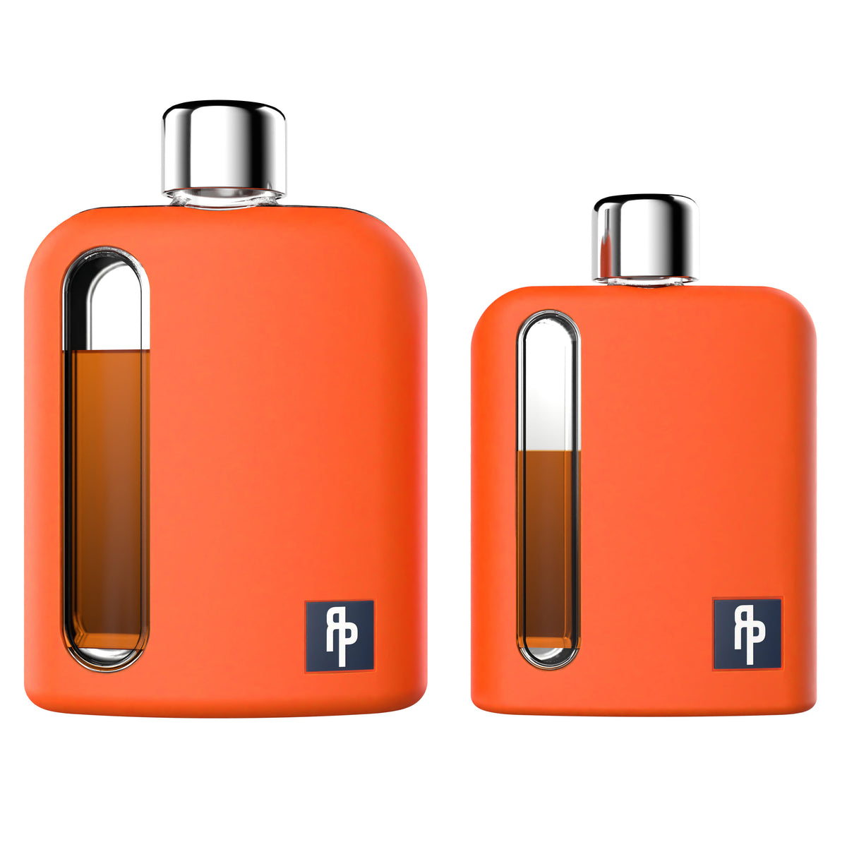 Mile High Orange Silicone Single 100mL and Double Shot 240mL Glass Flask Gift Set front
