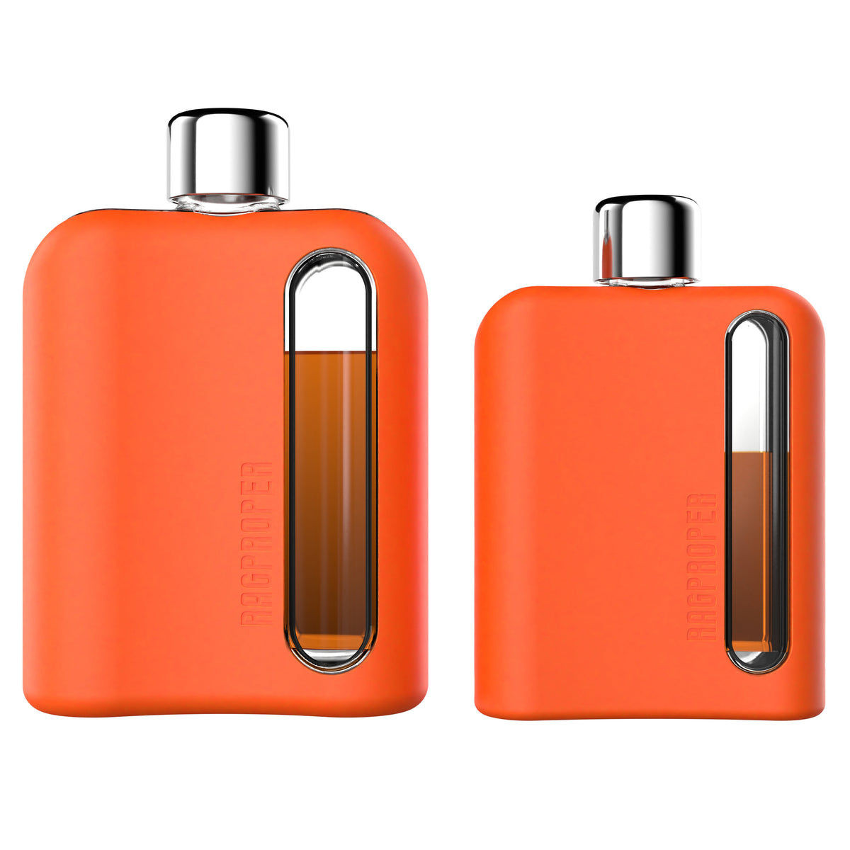 Mile High Orange Silicone Single 100mL and Double Shot 240mL Glass Flask Gift Set back