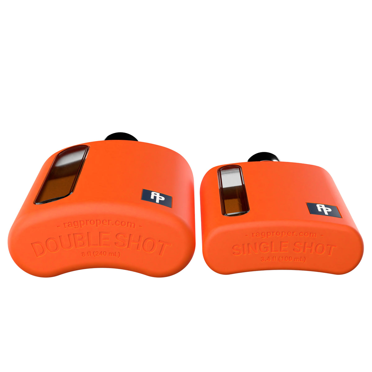 Mile High Orange Silicone Single 100mL and Double Shot 240mL Glass Flask Gift Set bottom