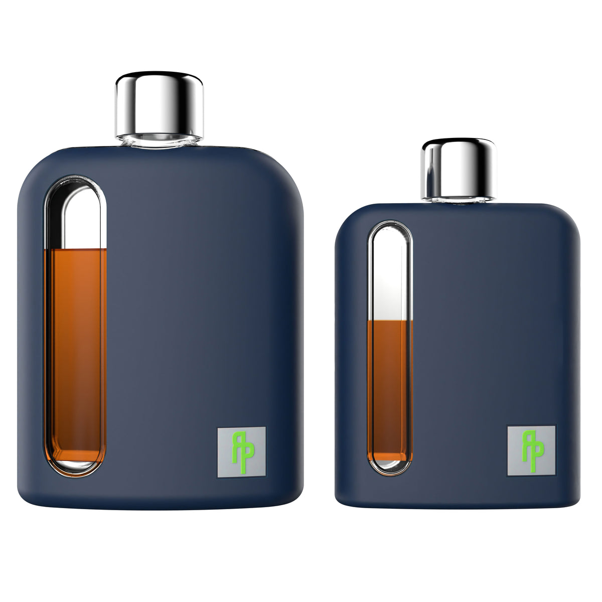 Seabird Blue Silicone Single 100mL and Double Shot 240mL Glass Flask Gift Set front