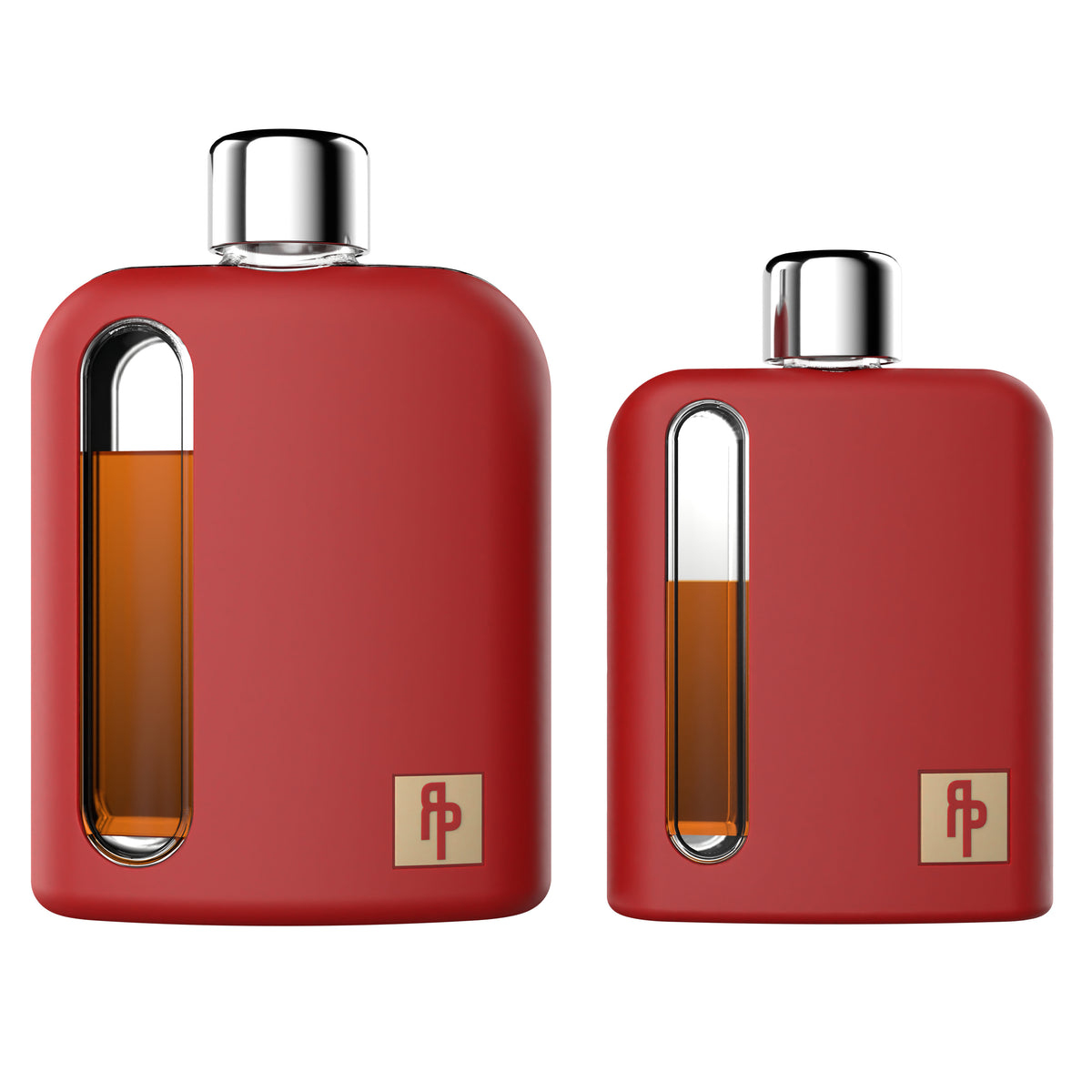 Bayside Red Silicone Single 100mL and Double Shot 240mL Glass Flask Gift Set front