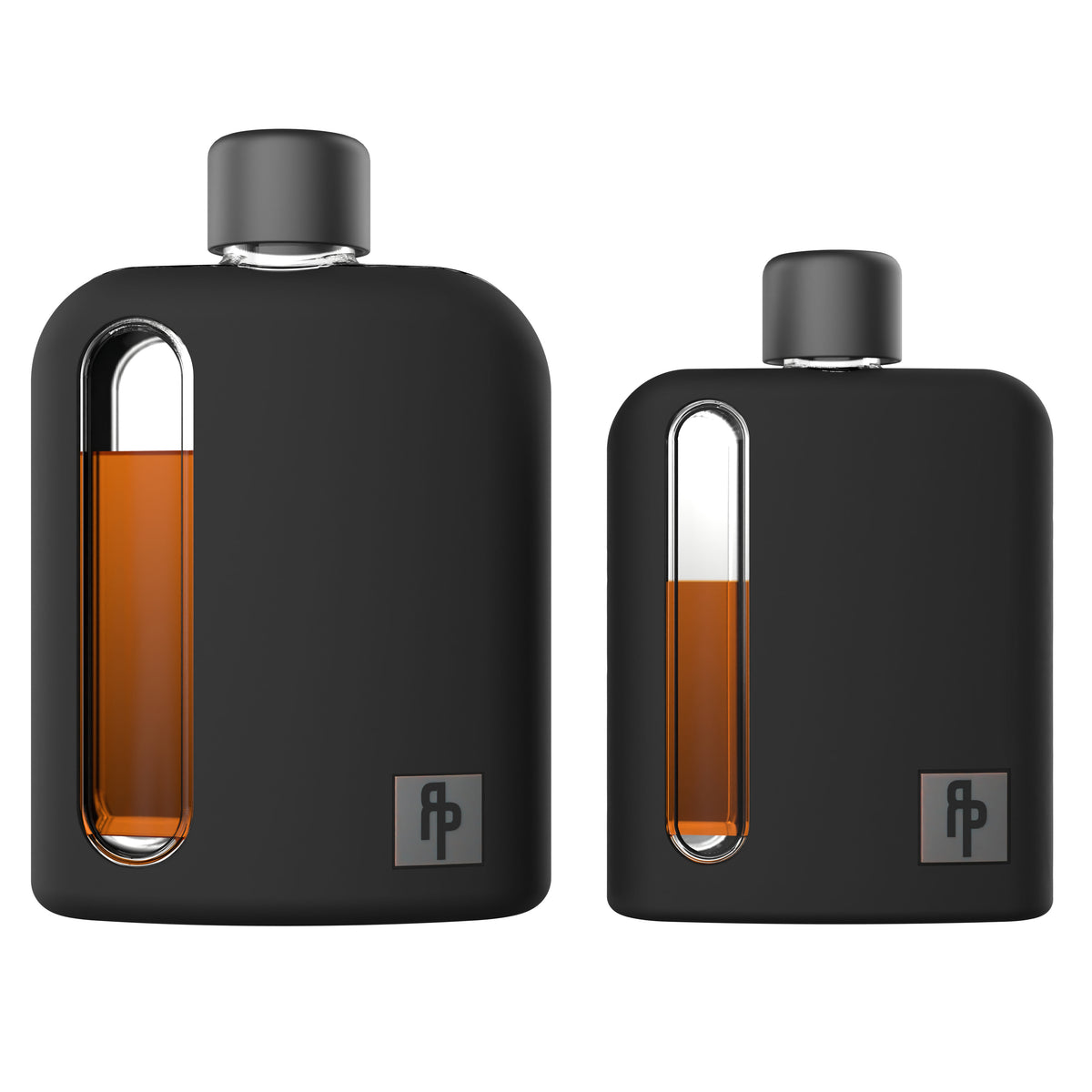 Black Silicone Single 100mL and Double Shot 240mL Glass Flask Gift Set front