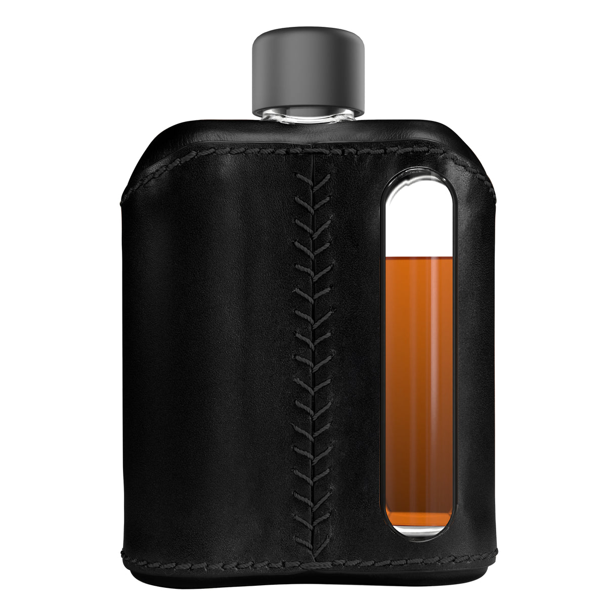 Black Leather Double Shot 240mL Glass Flask back