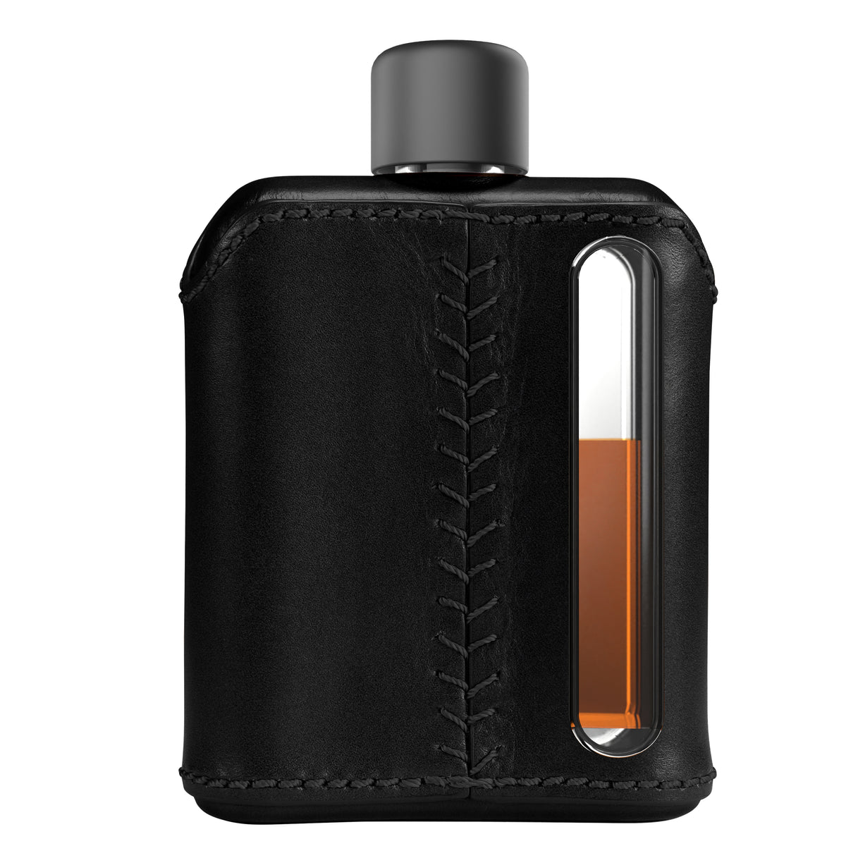 Black Leather Single Shot 100mL Glass Flask back