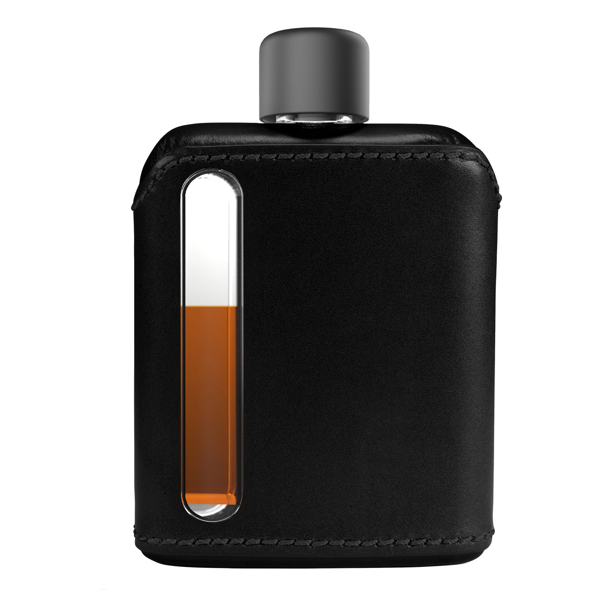 Black Leather Single Shot 100mL Glass Flask front