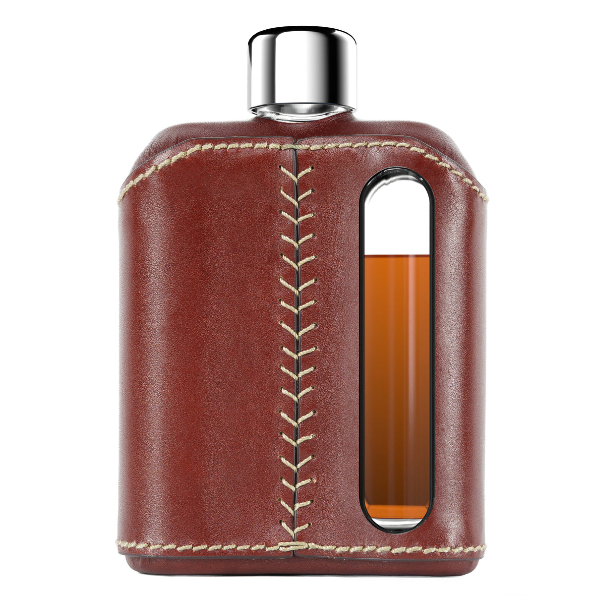 Dark Brown Leather Double Shot 240mL Glass Flask back