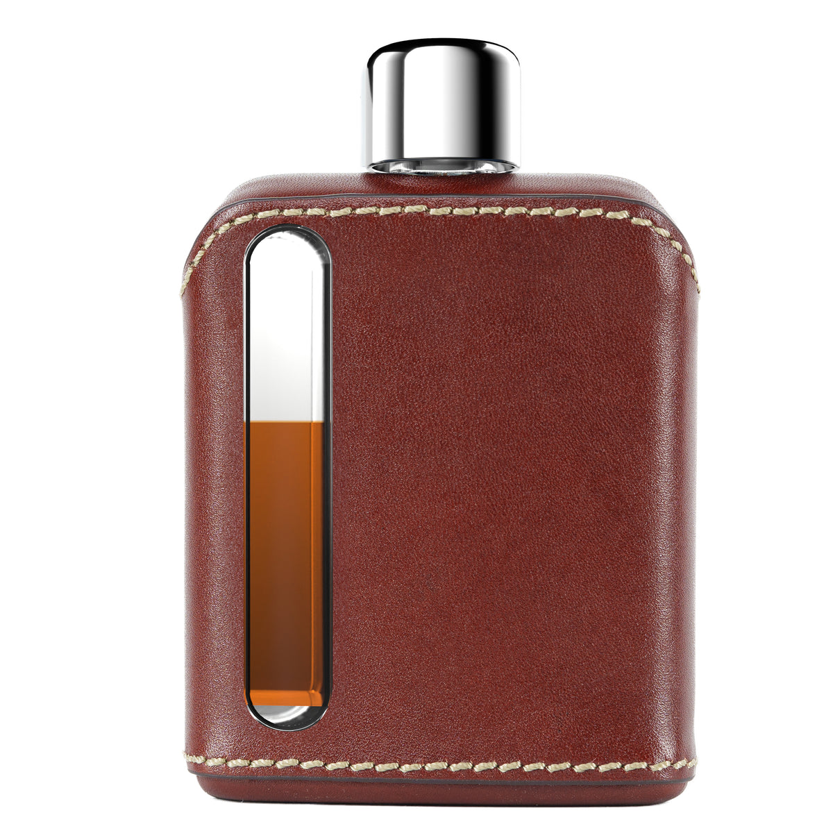 Dark Brown Leather Glass Flask Single Shot 100mL front
