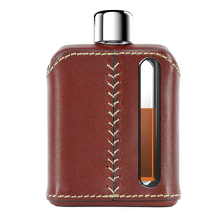 Dark Brown Leather Glass Flask Single Shot 100mL back