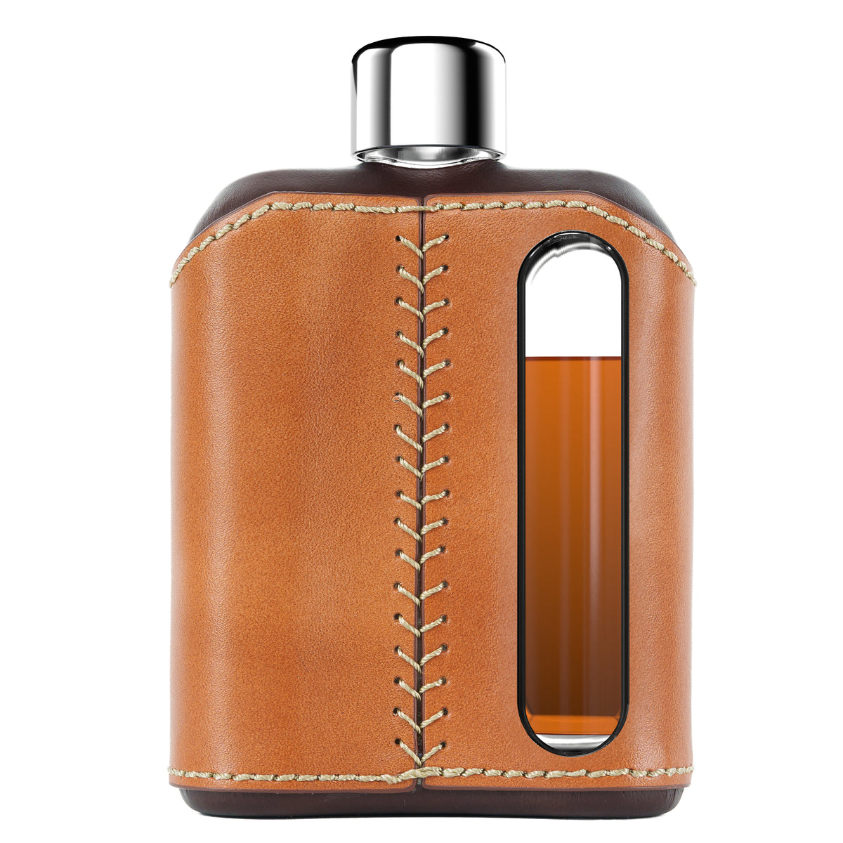 Dark &amp; Tan Leather Double Shot 240mL Glass Flask back