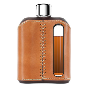 Dark & Tan Leather Glass Flask (Double Shot 240mL)