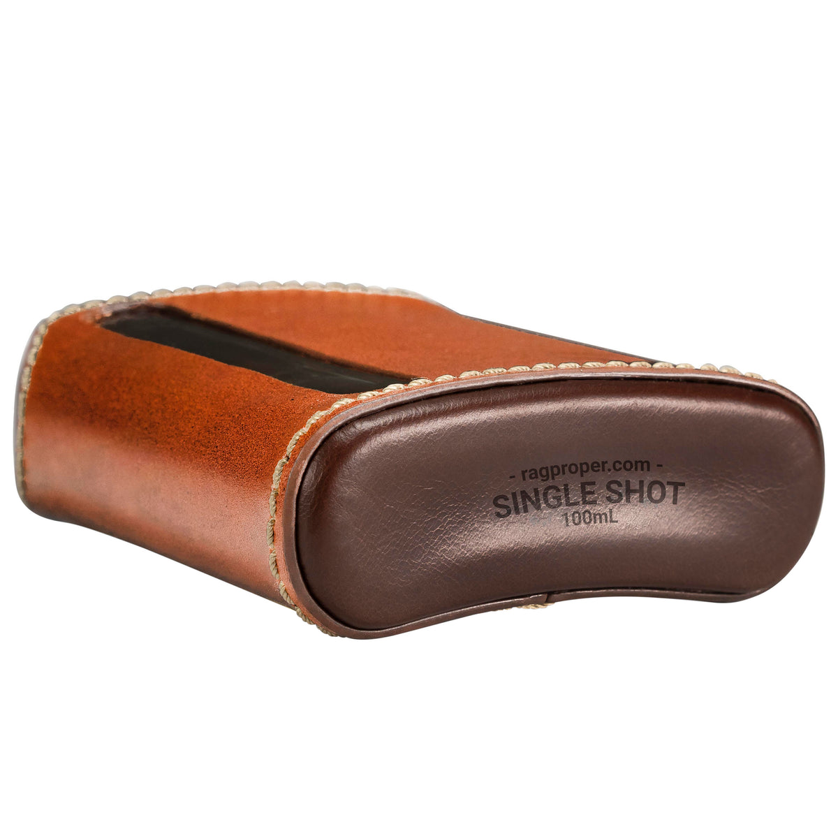 Dark &amp; Tan Leather Single Shot 100mL Glass Flask bottom