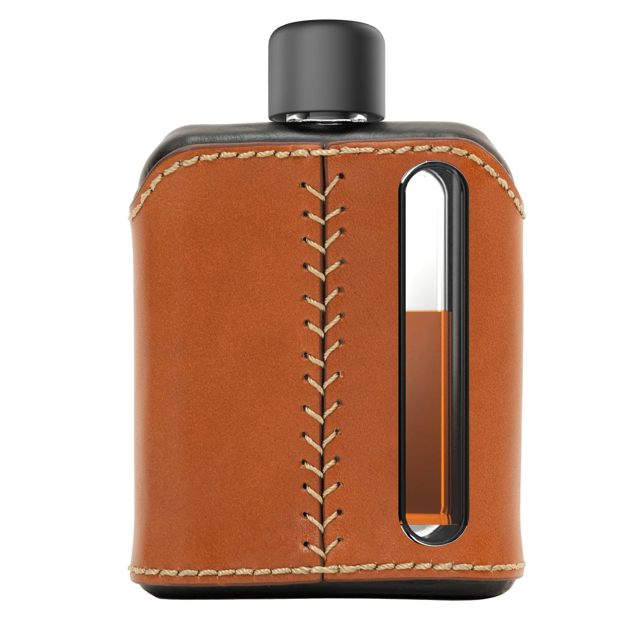 Black &amp; Tan Leather Glass Flask (Single Shot 100mL)