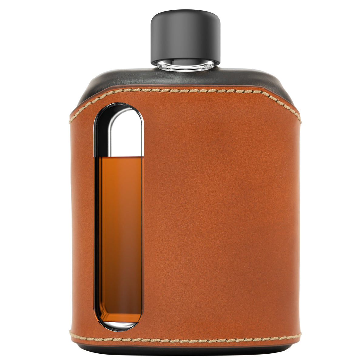 Black &amp; Tan Leather Double Shot 240mL Glass Flask front
