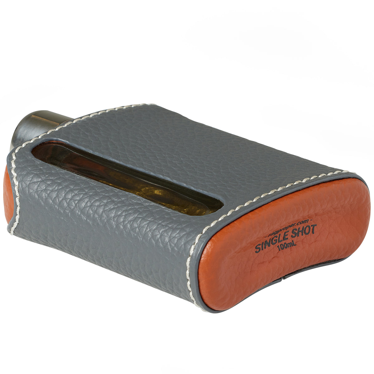 Gray &amp; Brown Leather Single Shot 100mL Glass Flask bottom